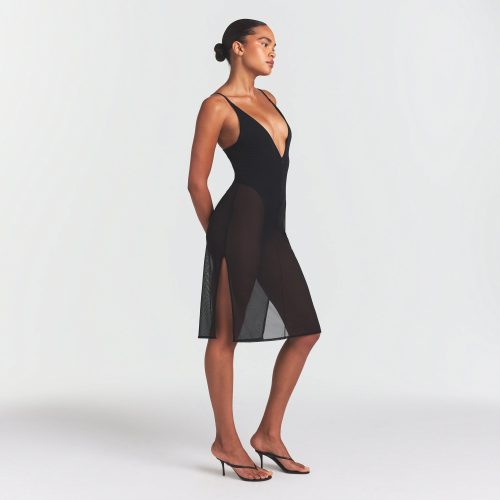 MESH PLUNGE MIDI DRESS