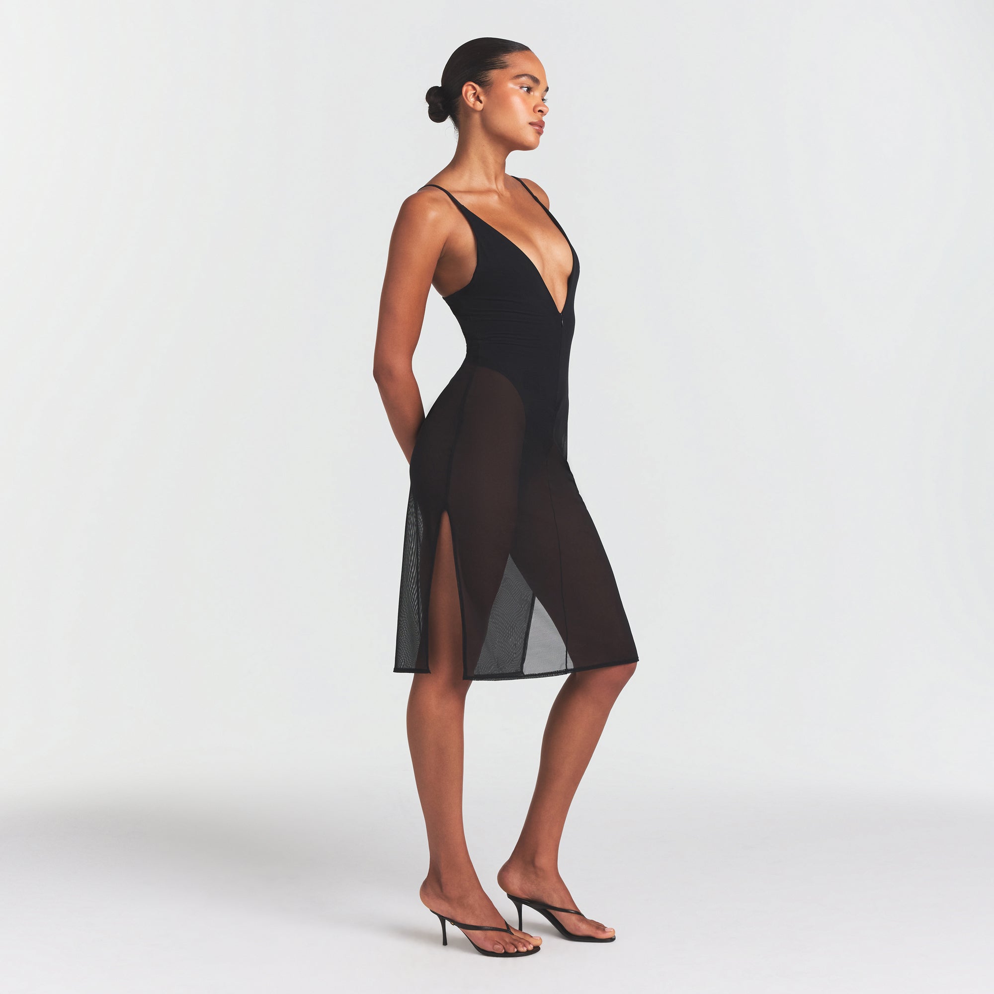MESH PLUNGE MIDI DRESS