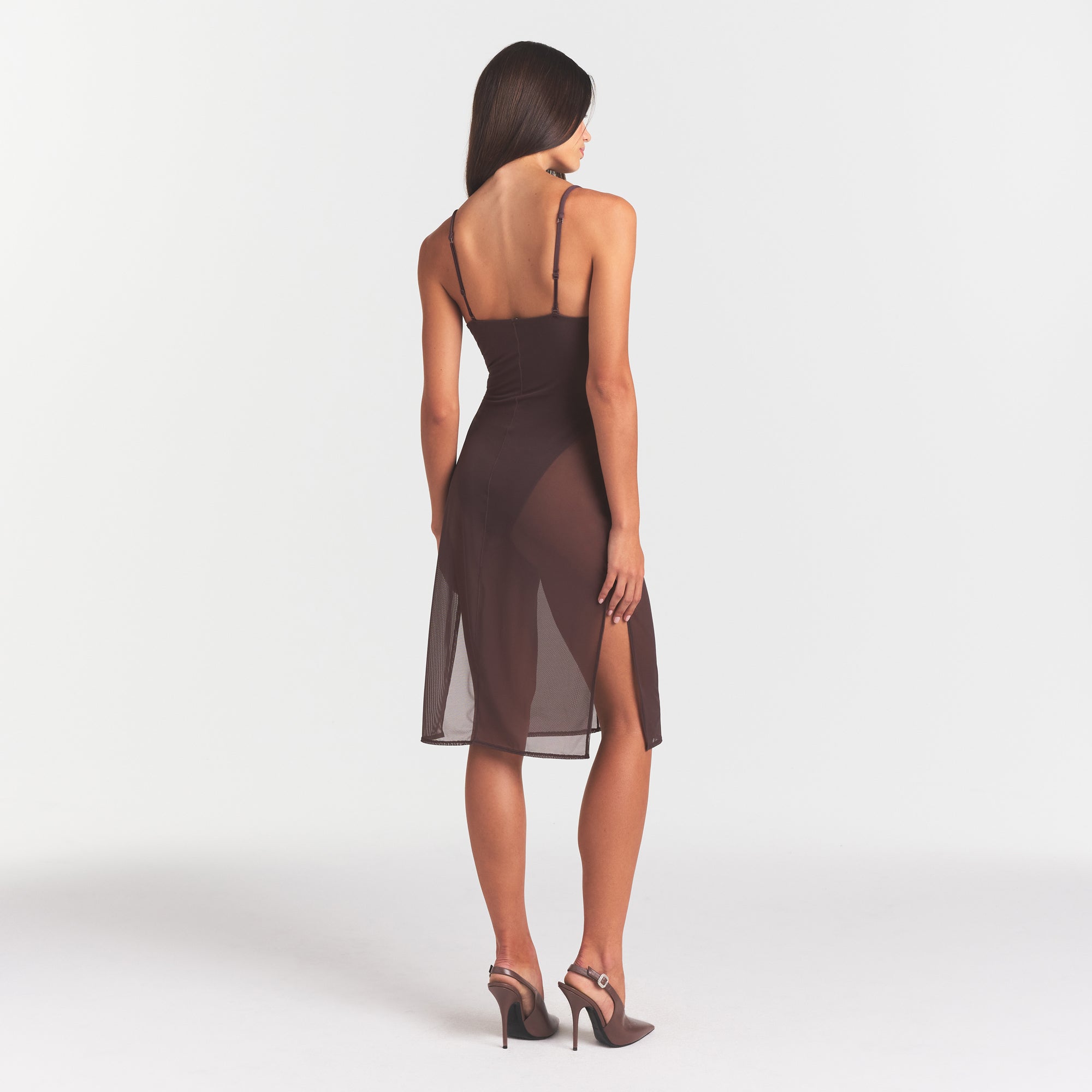 MESH PLUNGE MIDI DRESS