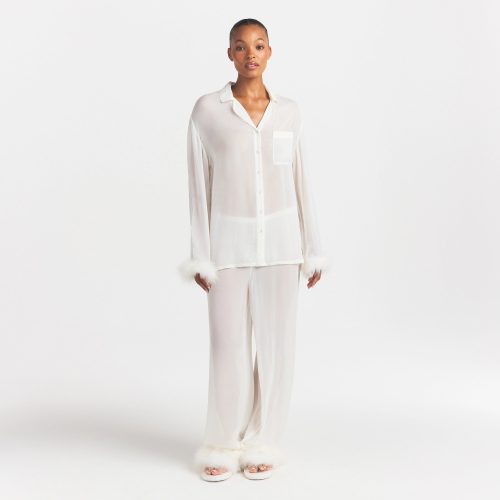 BRIDAL SLEEP FEATHER TRIM LONG SET