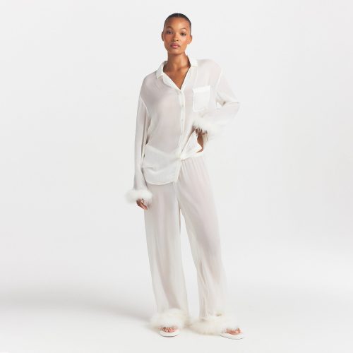 BRIDAL SLEEP FEATHER TRIM LONG SET