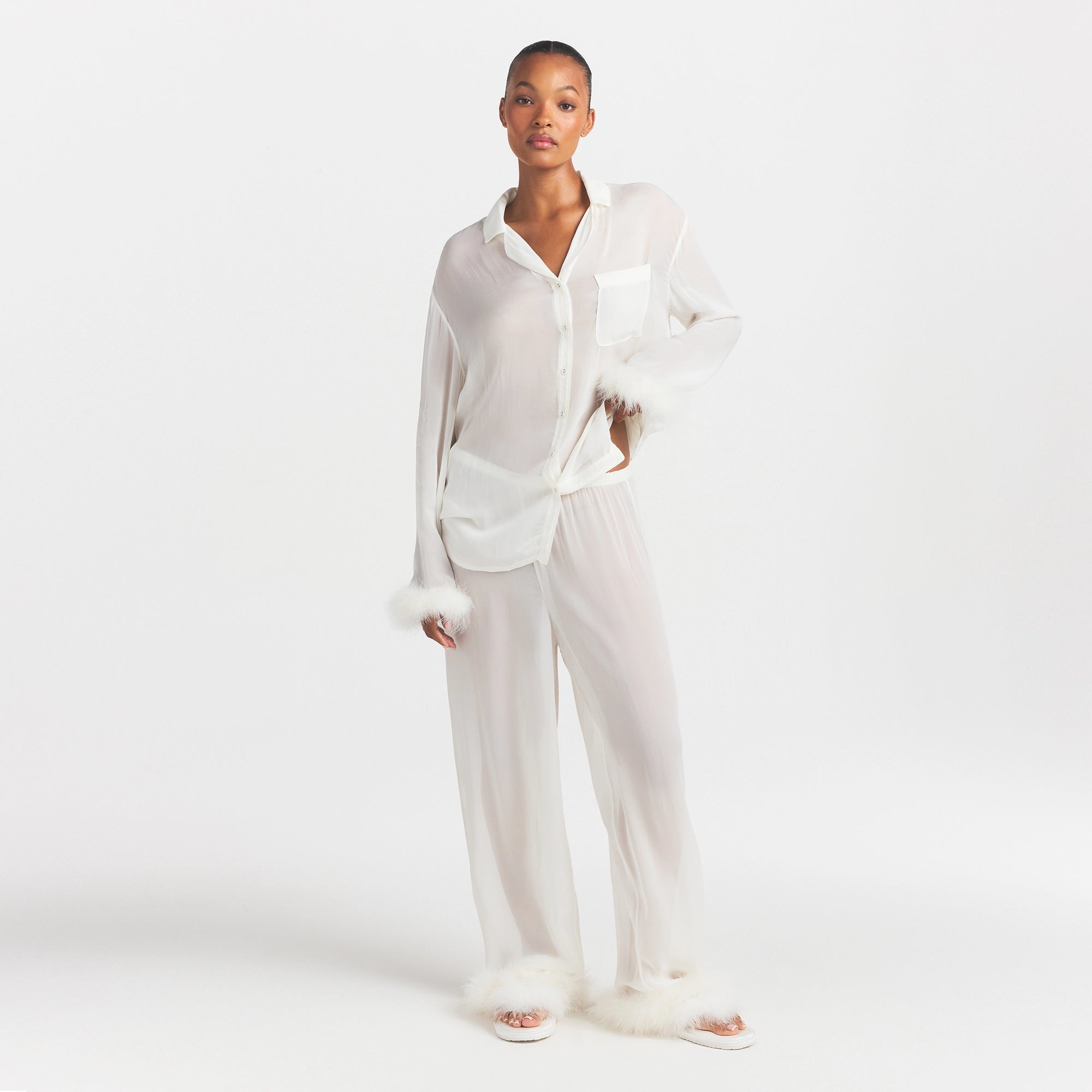 BRIDAL SLEEP FEATHER TRIM LONG SET