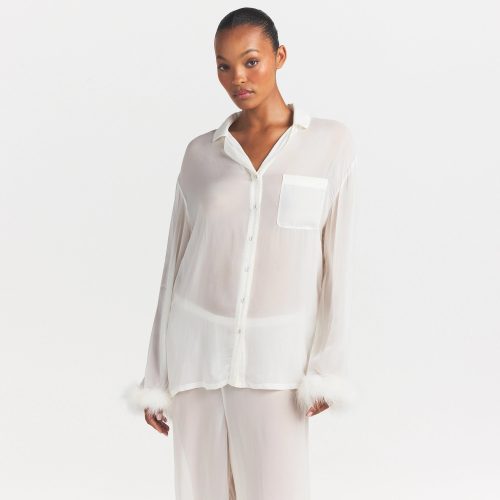 BRIDAL SLEEP FEATHER TRIM LONG SET