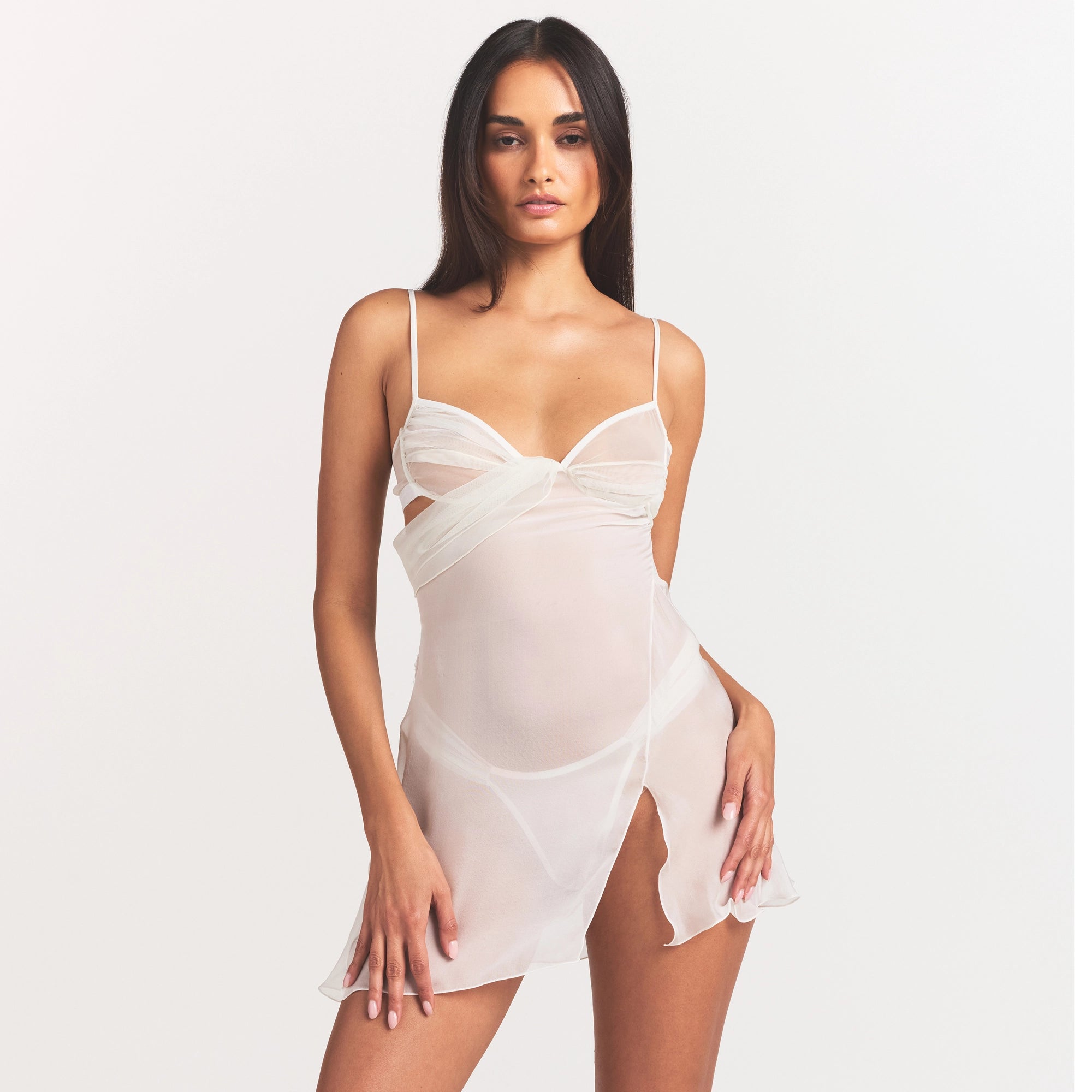 DRAPED MINI SLIP DRESS