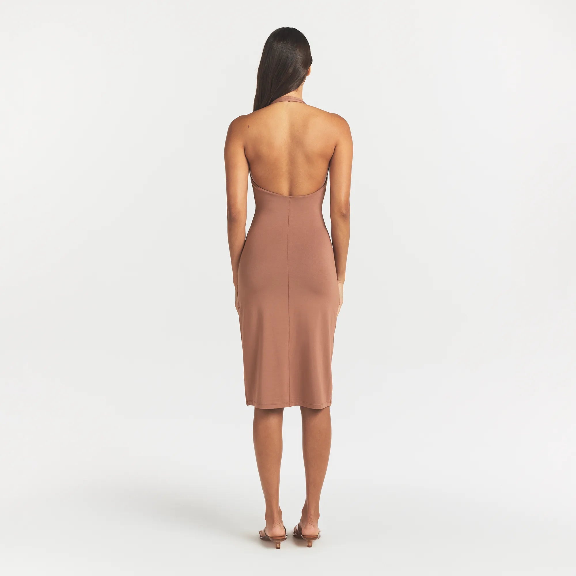 PLUNGE HALTER MIDI DRESS