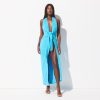 TERRY COVER-UPS DEEP PLUNGE HALTER WRAP DRESS