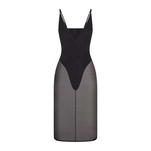 MESH PLUNGE MIDI DRESS
