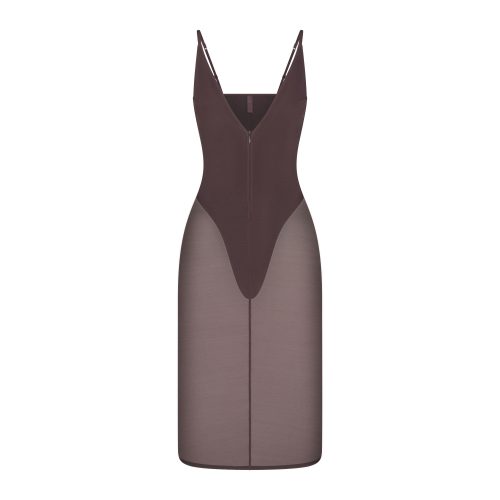 MESH PLUNGE MIDI DRESS