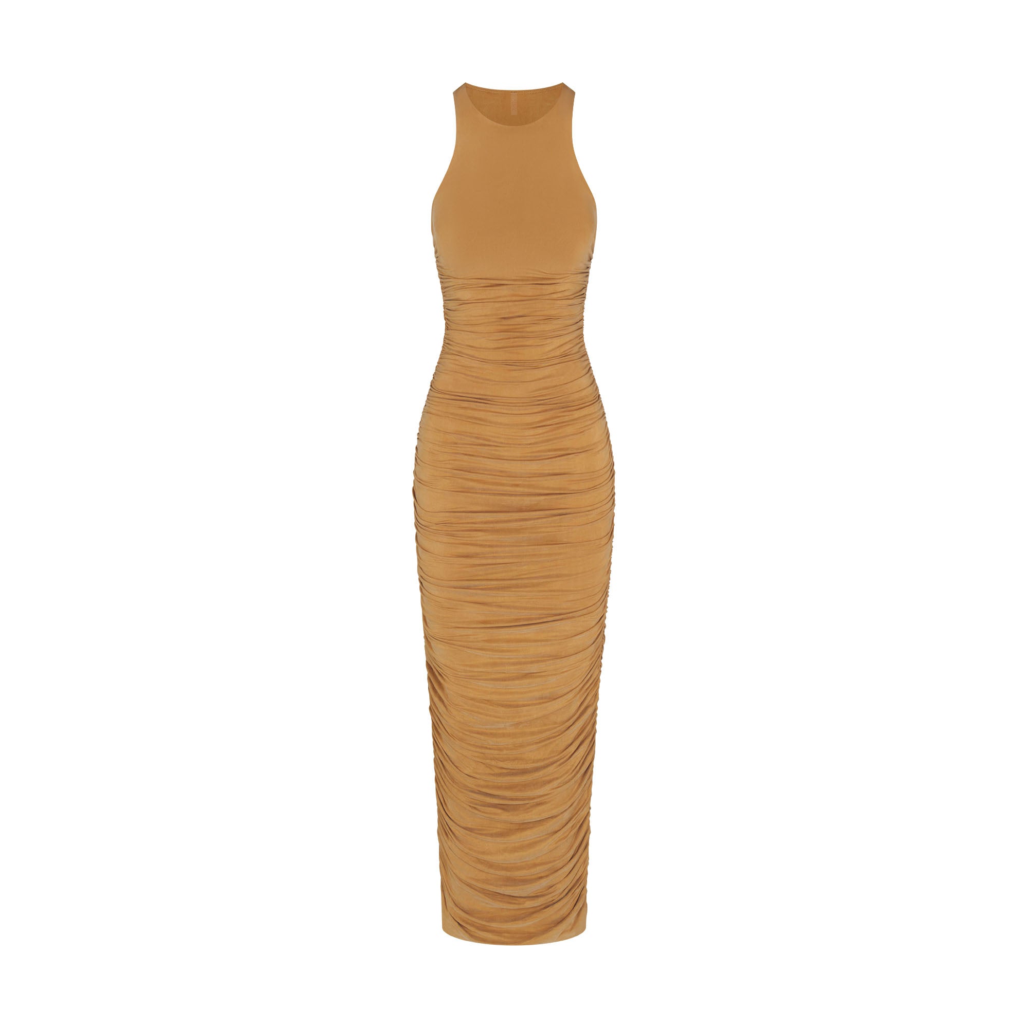 CUPRO JERSEY RUCHED LONG DRESS