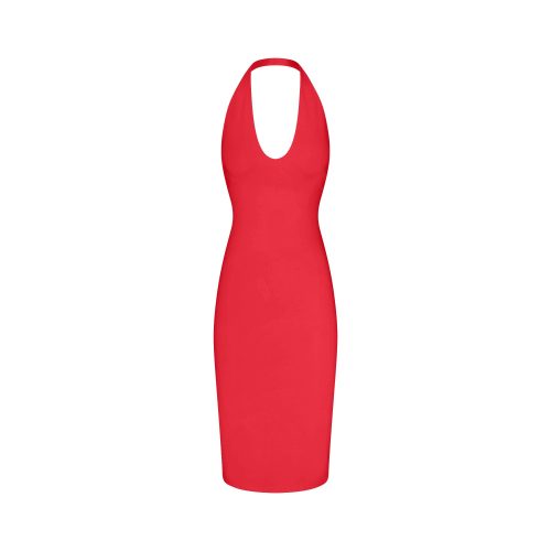 PLUNGE HALTER MIDI DRESS