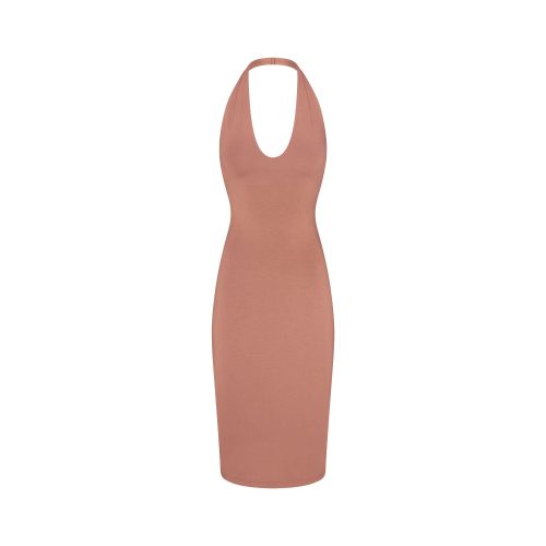 PLUNGE HALTER MIDI DRESS