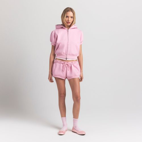 BUBBLE SLEEVE CROPPED ZIP UP