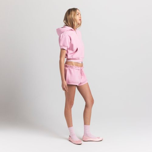 BUBBLE SLEEVE CROPPED ZIP UP