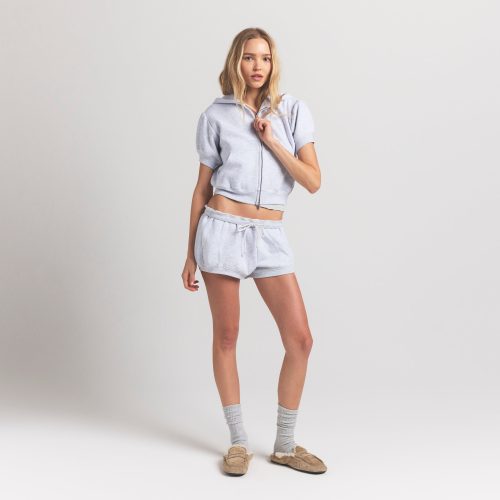 BUBBLE SLEEVE CROPPED ZIP UP