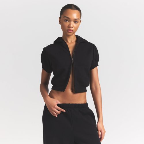 BUBBLE SLEEVE CROPPED ZIP UP