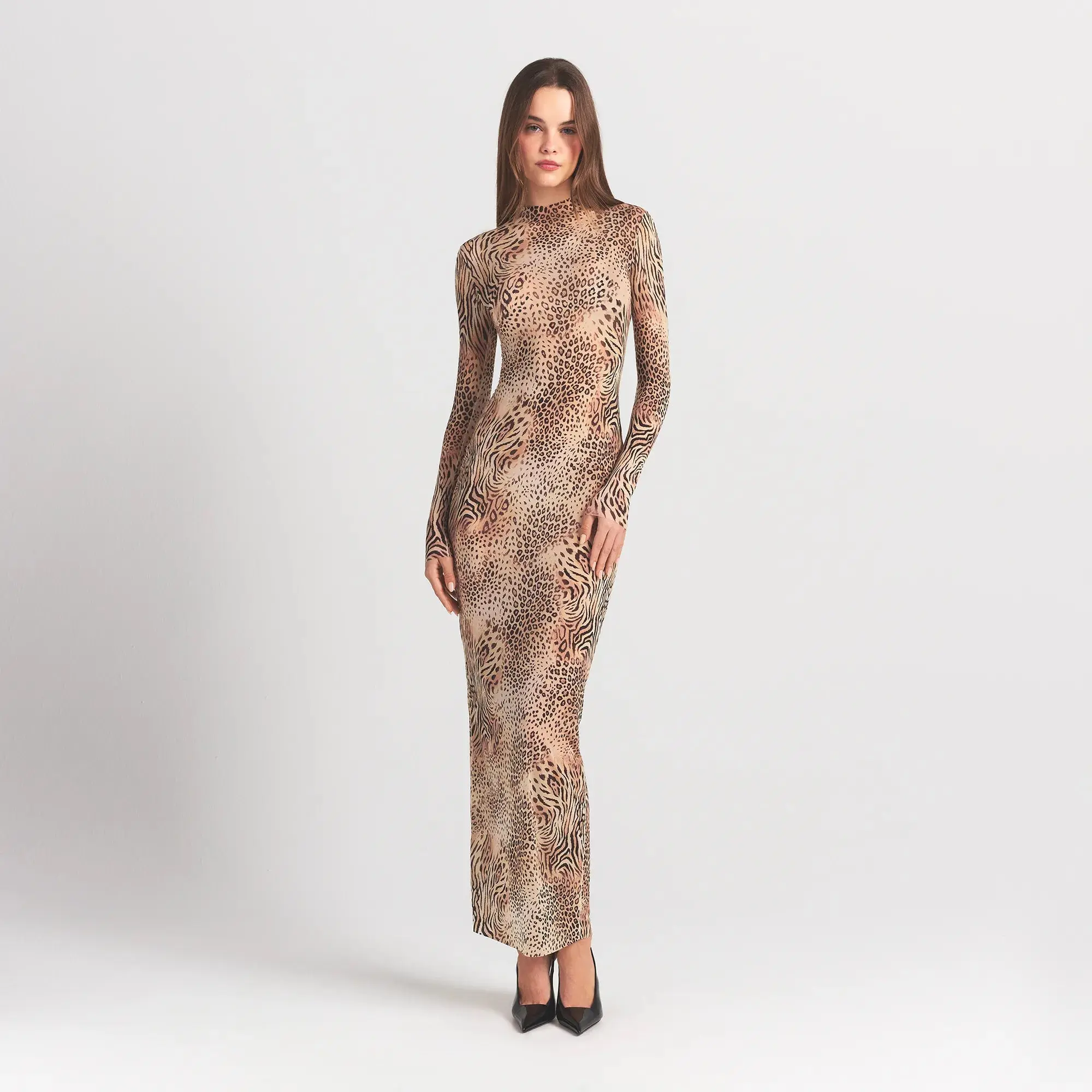 Mock Neck Long Sleeve Long Dress