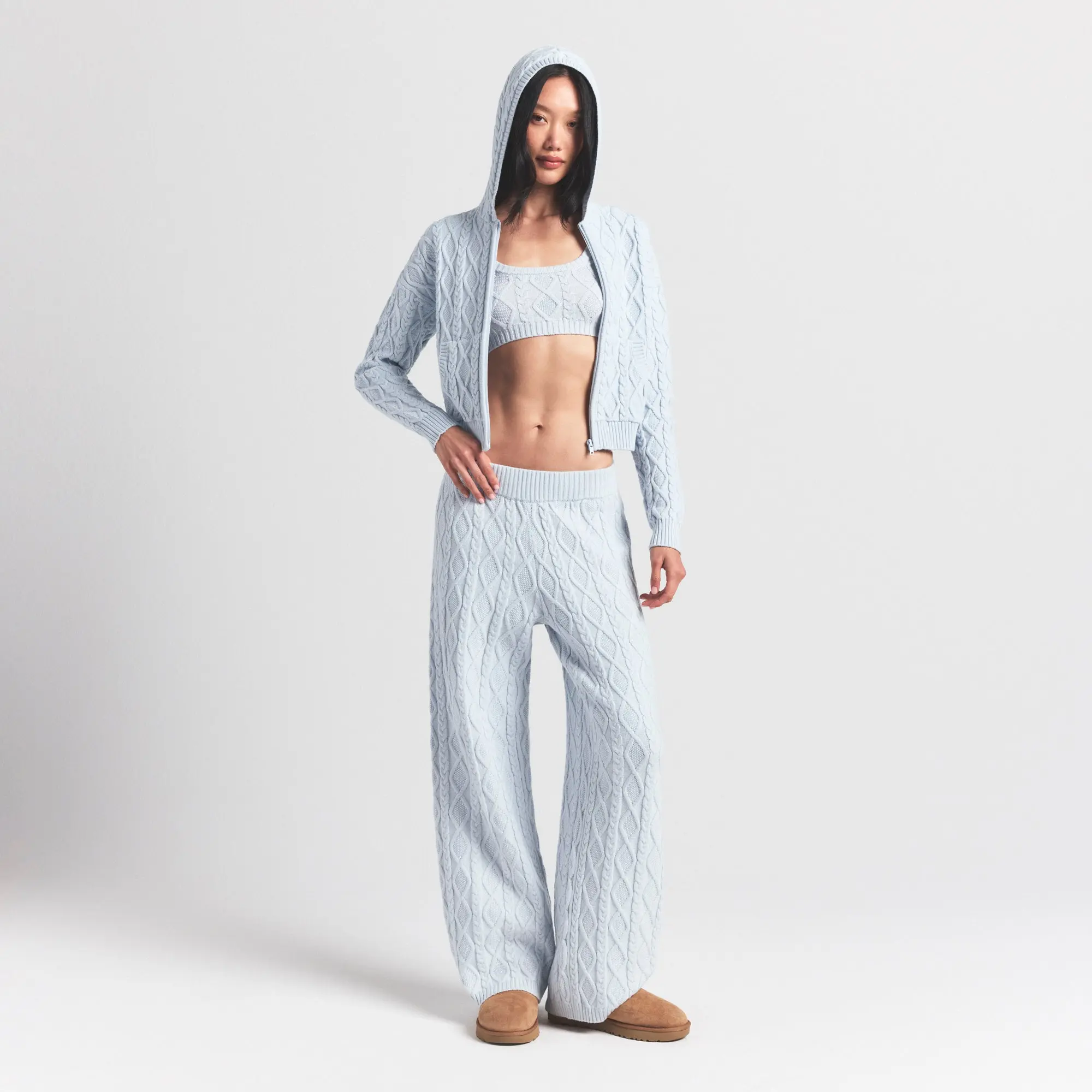 Cable Knit Shrunken Zip Up Hoodie